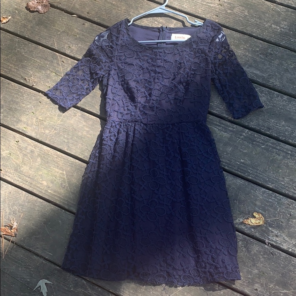Navy blue designer dress.